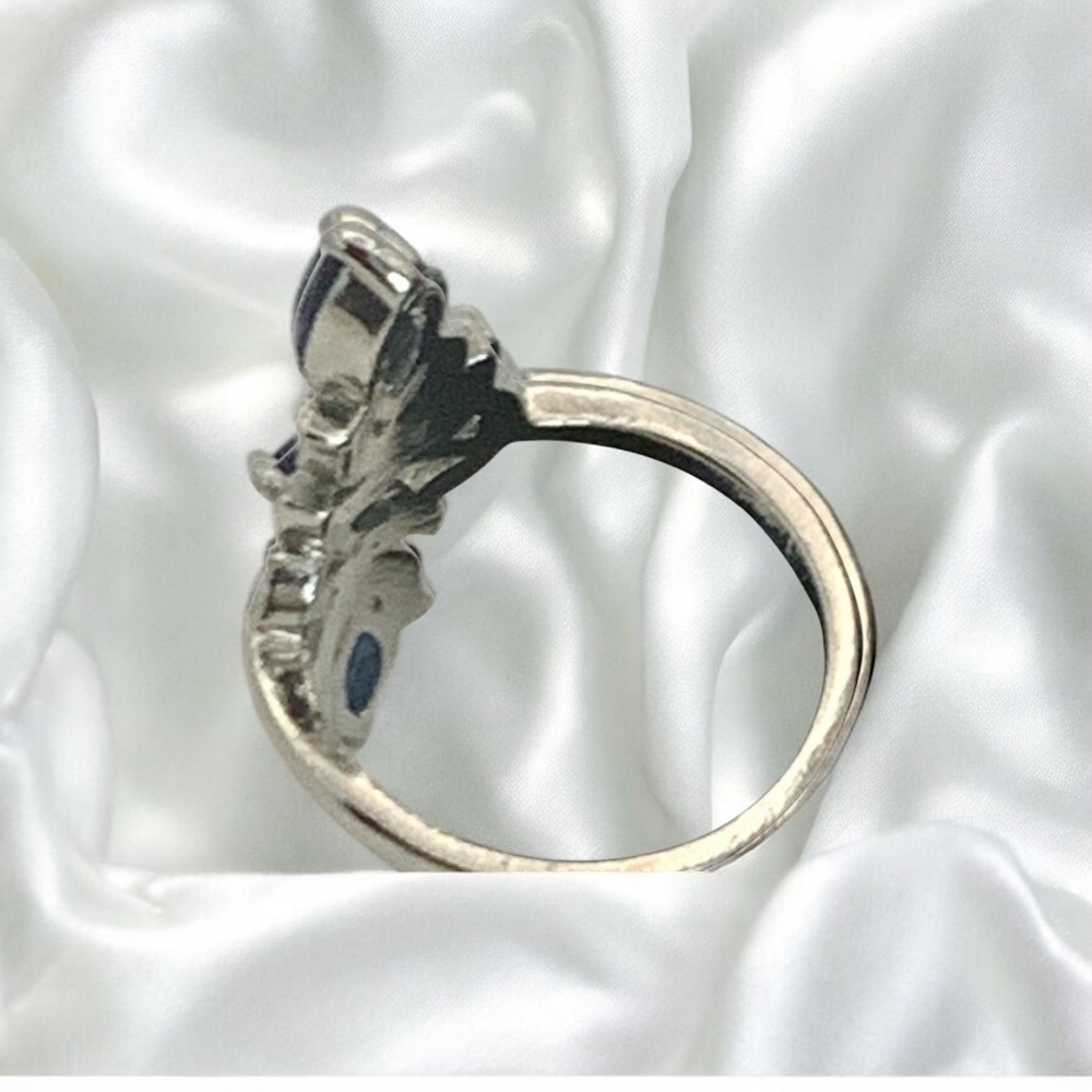 Sapphire CZ & Silver Tone Oblong Ring - Picture 7 of 7